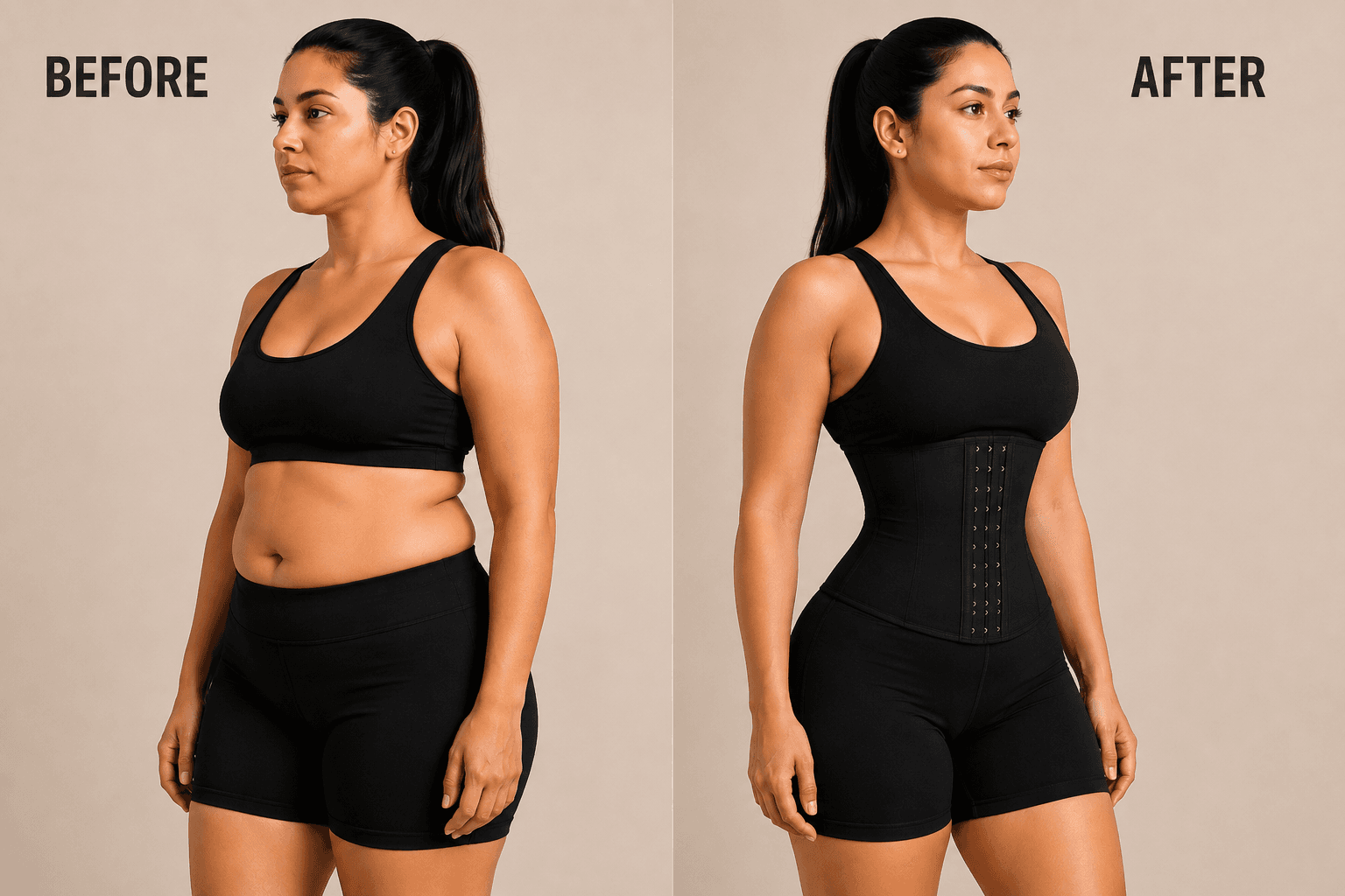 Waisttrainer before and after